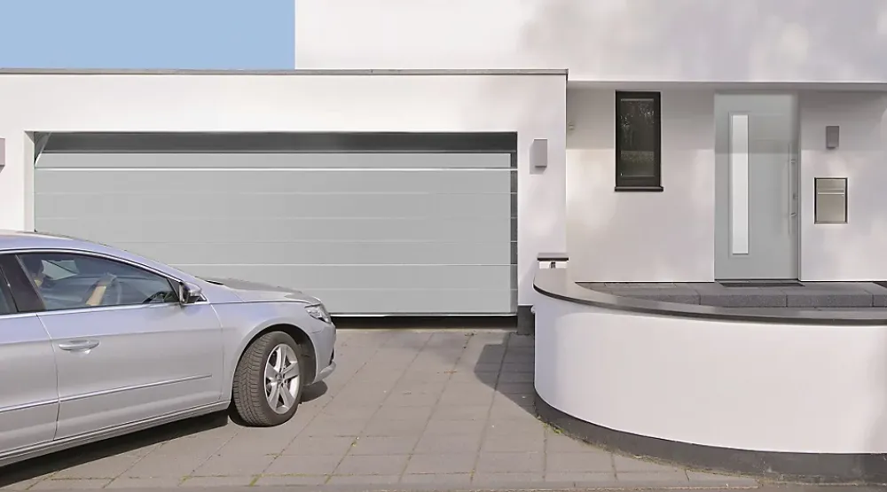 Hormann Porte De Garage Sectionnelle<Porte de garage sectionnelle acier EcoStar WoodGrain blanc aluminium RAL 9006 - l.237,5 x h.212,5 cm - motorisée