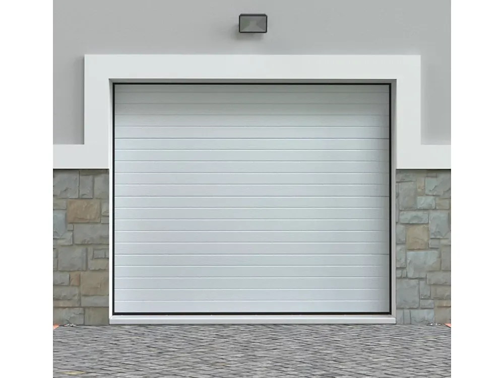 Somfy Porte De Garage Sectionnelle<Porte de garage sectionnelle effet rainuré blanc avec moteur L254 x H218 cm - NORIA