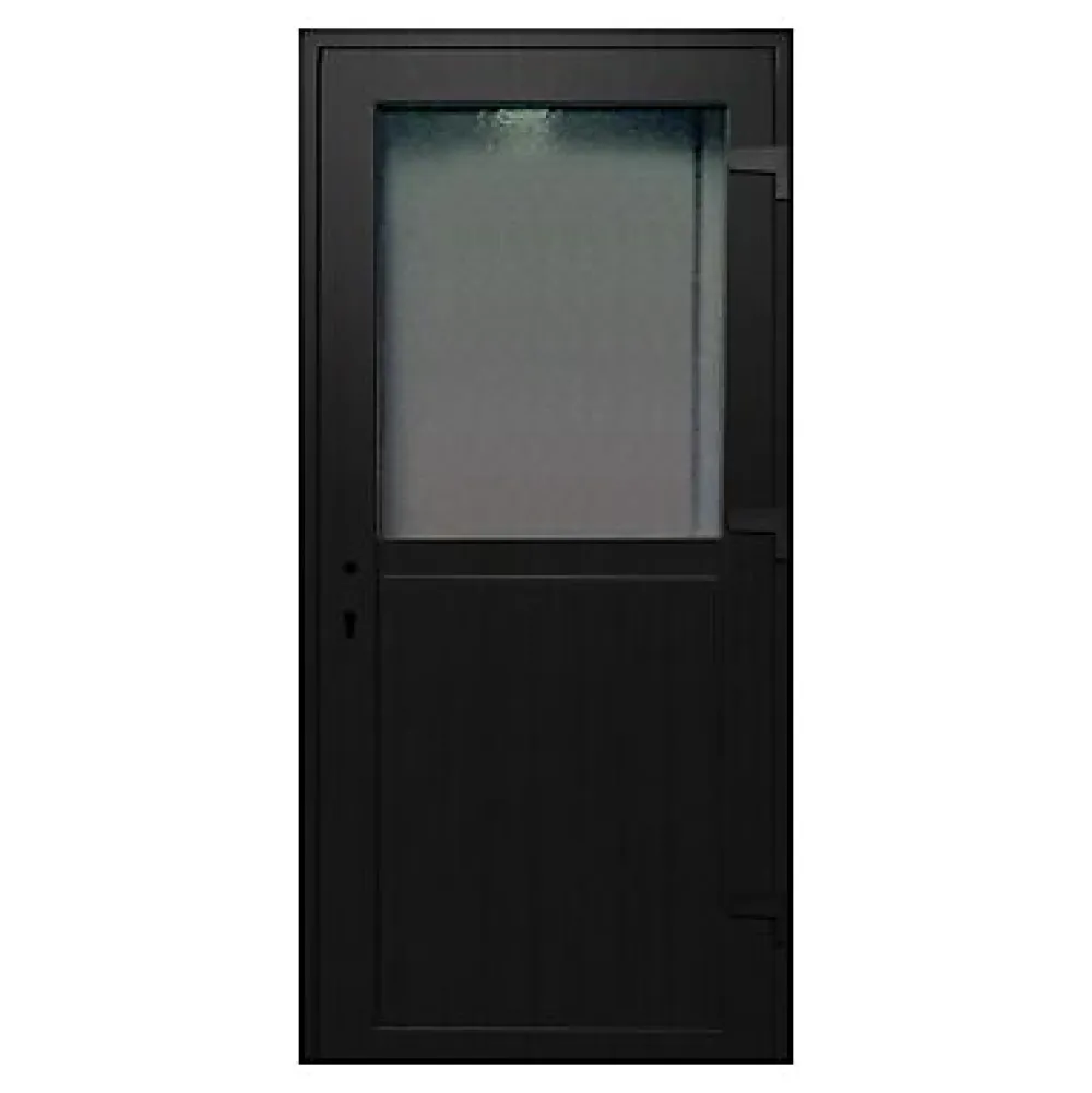 Porte de service pvc 1/2 vitrée gris anthracite ext. et blanc int 80 x h.205 cm poussant gauche- Porte De Service