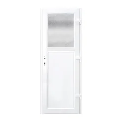 Porte de service pvc 1/2 vitrée gris anthracite ext. et blanc int 80 x h.205 cm poussant gauche- Porte De Service