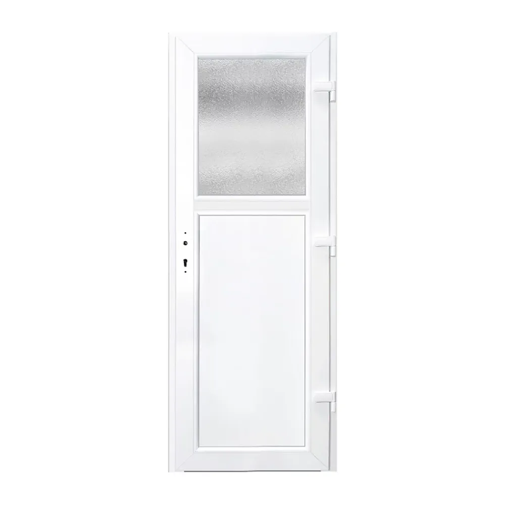 Porte de service pvc 1/2 vitrée gris anthracite ext. et blanc int 80 x h.205 cm poussant gauche- Porte De Service