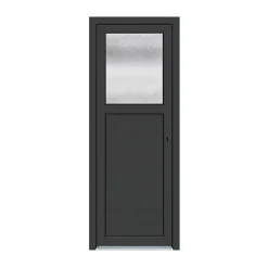 Porte de service pvc 1/2 vitrée gris anthracite ext. et blanc int 80 x h.205 cm poussant gauche- Porte De Service