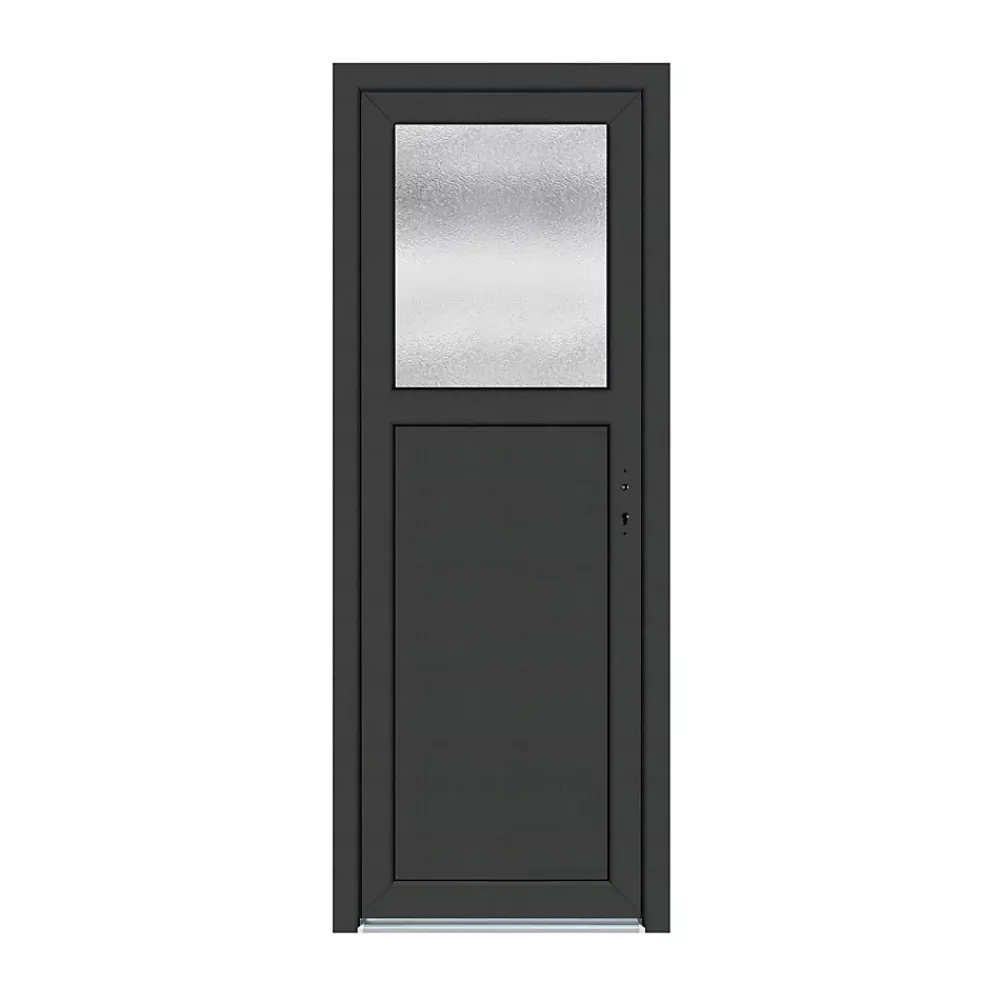 Porte de service pvc 1/2 vitrée gris anthracite ext. et blanc int 80 x h.205 cm poussant gauche- Porte De Service
