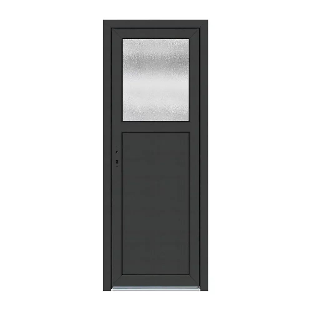 Porte De Service<Porte de service pvc 1/2 vitrée gris anthracite ext. et blanc int. 80 x h.205 cm poussant droit