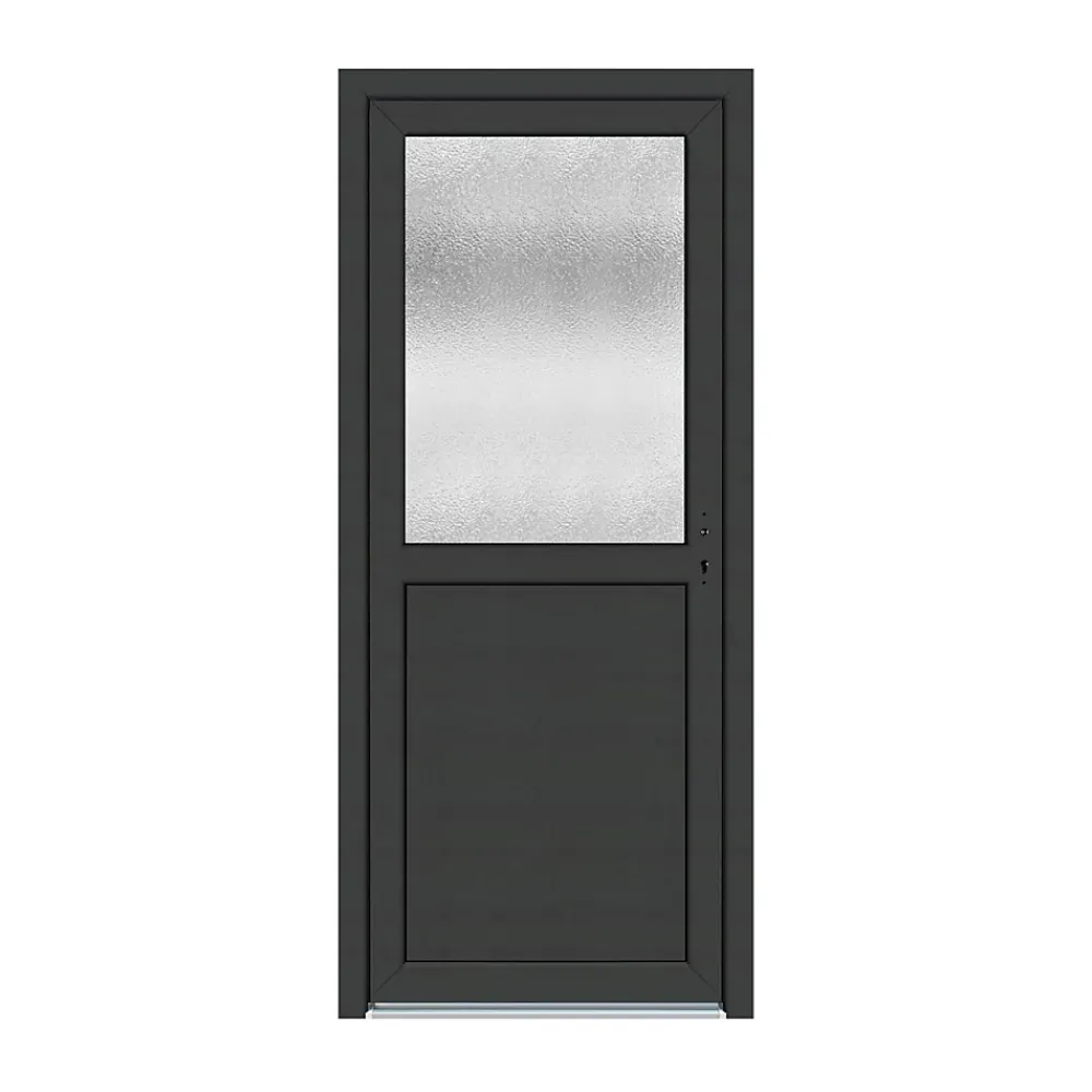 Porte De Service<Porte de service pvc 1/2 vitrée gris anthracite ext. et blanc int 90 x h.205 cm poussant gauche