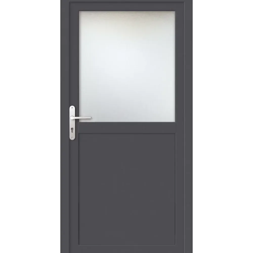 Fral Fermetures Porte de service PVC anthracite et blanc L 960mm x H 2150mm ouvant droit- Porte De Service