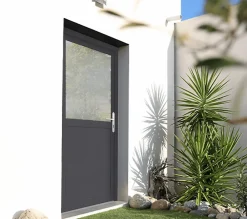 Fral Fermetures Porte de service PVC anthracite et blanc L 960mm x H 2150mm ouvant droit- Porte De Service