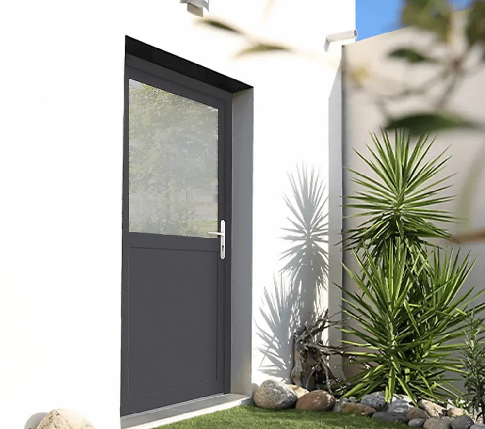 Fral Fermetures Porte de service PVC anthracite et blanc L 960mm x H 2150mm ouvant droit- Porte De Service