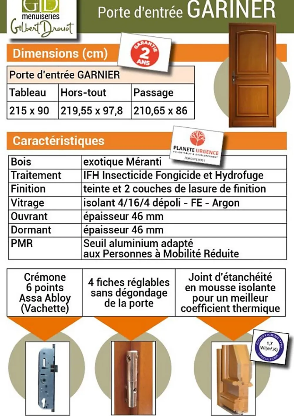 Gd Menuiseries Porte D'Entrée<Porte D'entrée Bois Pleine Garnier, H.215xl.80 Côte Tableau, P.droit