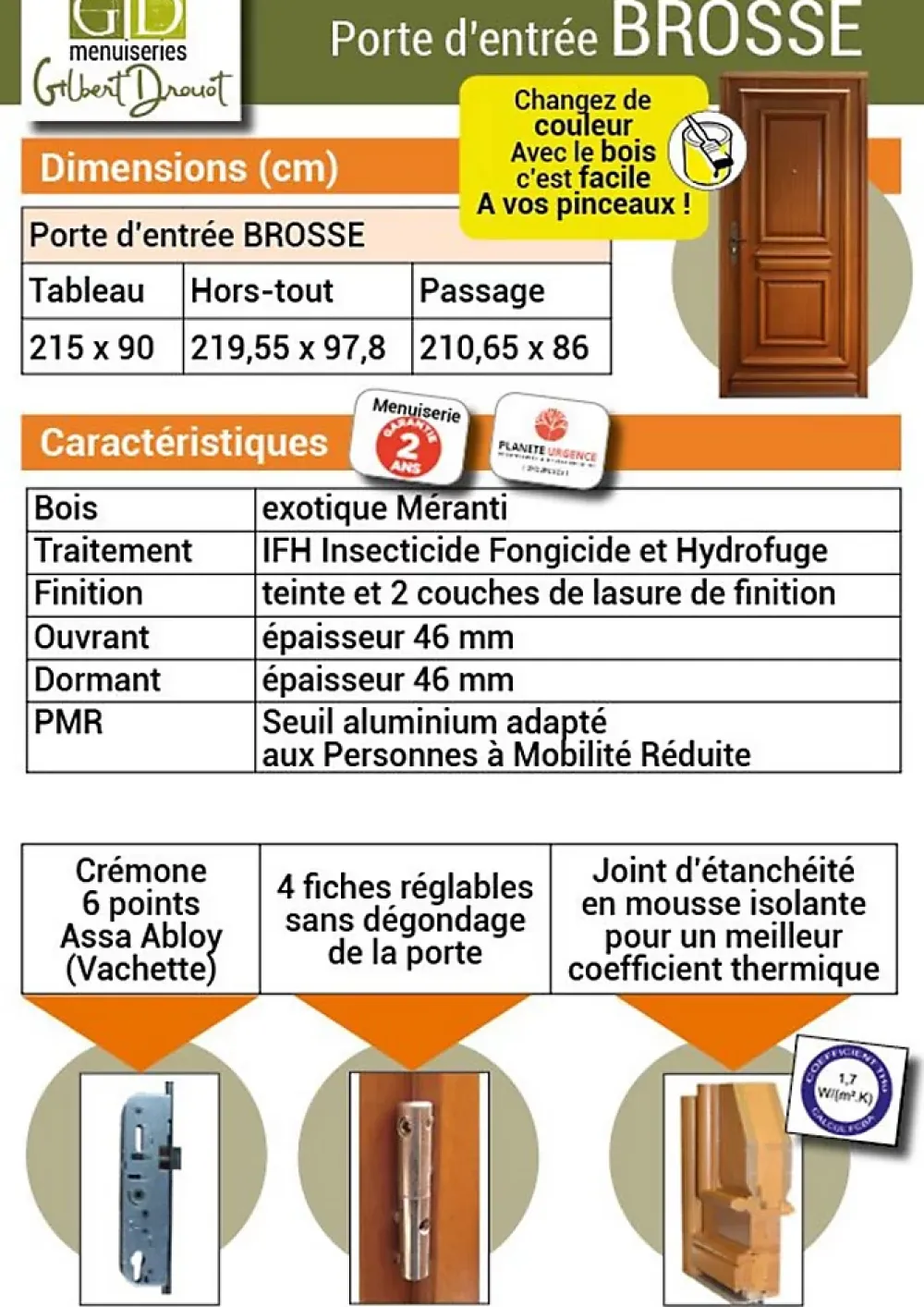 Gd Menuiseries Porte D'Entrée<Porte D'entrée Bois Pleine Tahi 1, H.215xl.90 Côte Tableau P. Gauche