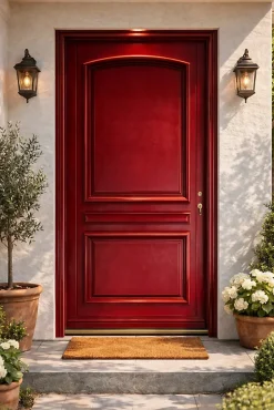 Gd Menuiseries Porte D'Entrée<Porte D'entrée Bois Pleine Carene Rouge Ral 3004, H.215xl.90 Côte Tableau P.gauche
