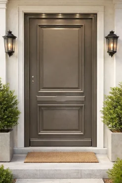 Gd Menuiseries Porte D'entrée Bois Pleine Cassy Gris Ral 7039, H.215xl.90 Côte Tableau P.droit- Porte D'Entrée