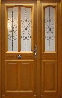 Gd Menuiseries Porte D'entrée Bois Tiercée Carole H215 X L140 Côte Tableau P. Gauche, Poignee, Barillet, Bouton- Porte D'Entrée