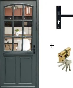 Gd Menuiseries Porte D'entrée Bois Vitrée Alexa Gris Ral7016, H.215xl.90 Côte Tableau P.gauche, Poignée, Barillet- Porte D'Entrée