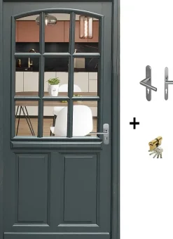 Gd Menuiseries Porte D'entrée Bois Vitrée Alexa Gris Ral7016, H.215xl.90 Côte Tableau P.gauche, Poignée, Barillet- Porte D'Entrée