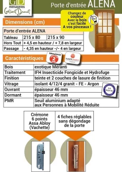 Gd Menuiseries Porte D'Entrée<Porte D'entrée Bois Vitrée Alena, H.215xl.80 Côte Tableau P.droit
