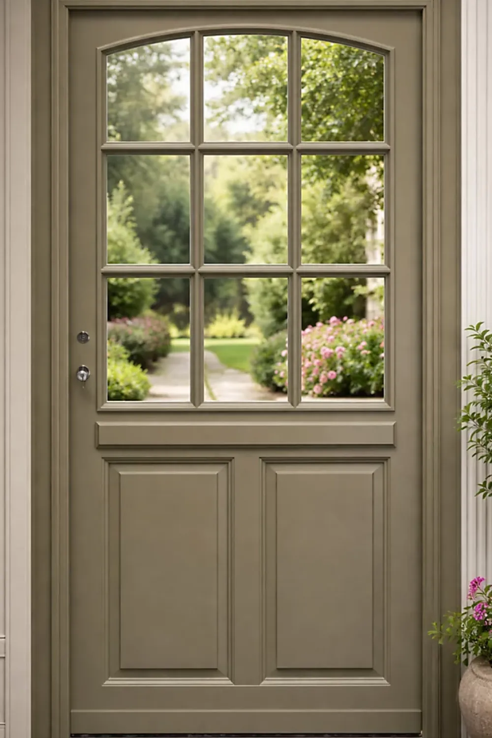 Gd Menuiseries Porte D'Entrée<Porte D'entrée Bois Vitrée Ady, Vert Ral7002,, H.215xl.90 Côte Tableau, P.droit, Poignée, Barillet