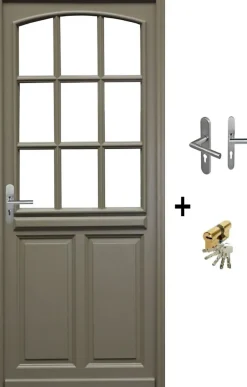 Gd Menuiseries Porte D'entrée Bois Vitrée Ady, Vert Ral7002,, H.215xl.90 Côte Tableau P.droit Poignée, Barillet- Porte D'Entrée