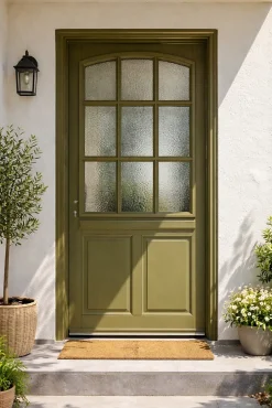 Gd Menuiseries Porte D'Entrée<Porte D'entrée Bois Vitrée Andore Vert Ral 7002, H.215xl.80 Côte Tableau P.droit