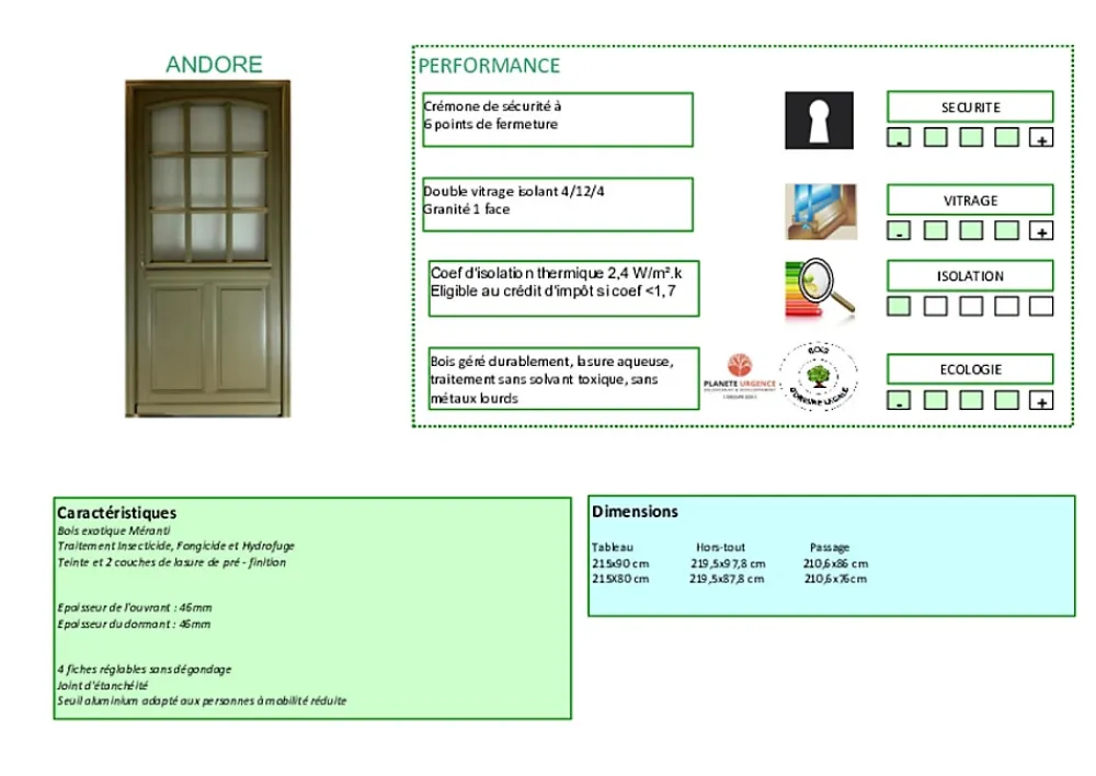 Gd Menuiseries Porte D'Entrée<Porte D'entrée Bois Vitrée Andore Vert Ral 7002, H.215xl.80 Côte Tableau P.droit