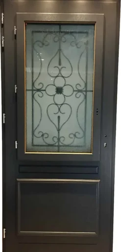 Gd Menuiseries Porte D'entrée Bois Vitrée Candice Ral 7016, H.215xl.90 P,droit Côte Tableau- Porte D'Entrée