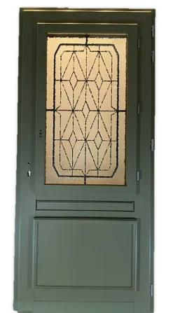 Gd Menuiseries Porte D'Entrée<Porte D'entrée Bois Vitrée Canelle Vert Ral 7002, H.215xl.90 Côte Tableau P. Gauche