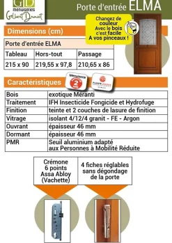 Gd Menuiseries Porte D'entrée Bois Vitrée Elsie, Vert Ral7002, H.215xl.90 Côte Tableau P.gauche- Porte D'Entrée