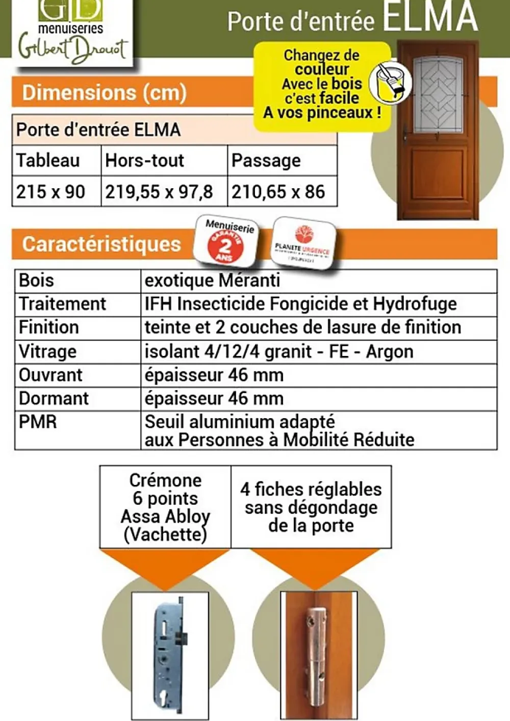 Gd Menuiseries Porte D'Entrée<Porte D'entrée Bois Vitrée Elma, H.215xl.90 Côte Tableau P.gauche