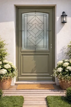 Gd Menuiseries Porte D'Entrée<Porte D'entrée Bois Vitrée Elsie, Vert Ral7002, H.215xl.90