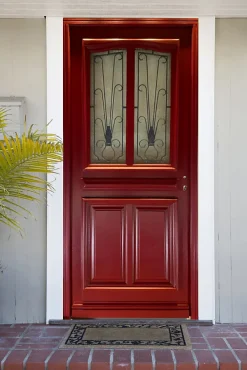 Gd Menuiseries Porte D'entrée Bois Vitrée Martine Rouge Ral 3004, H.215xl.90 Côte Tableau P. Gauche- Porte D'Entrée