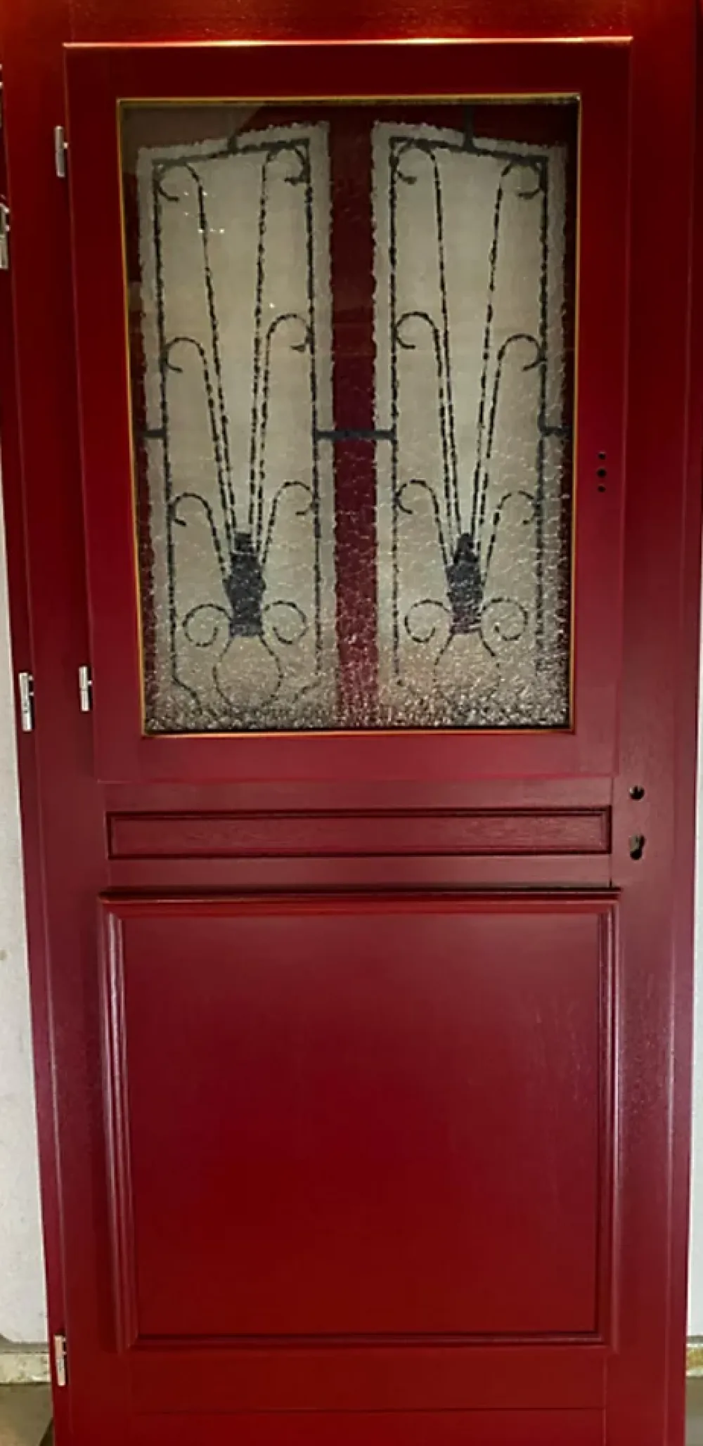 Gd Menuiseries Porte D'entrée Bois Vitrée Martine Rouge Ral 3004, H.215xl.90 Côte Tableau P. Gauche- Porte D'Entrée