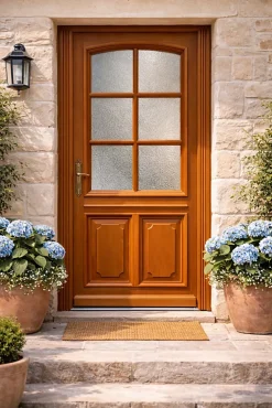 Gd Menuiseries Porte D'entrée Bois Vitrée Marine, H,200xl,80 Côte Tableau P.droit- Porte D'Entrée