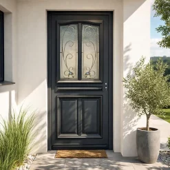 Gd Menuiseries Porte D'entrée Bois Vitrée Mathilde Ral 7016, H.215xl.90 Côte Tableau P. Gauche- Porte D'Entrée