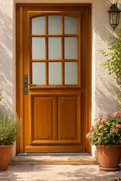 Gd Menuiseries Porte D'Entrée<Porte D'entrée Bois Vitrée Marine, H.200 X L.90 P.droit, Poignée, Barillet Côte Tableau