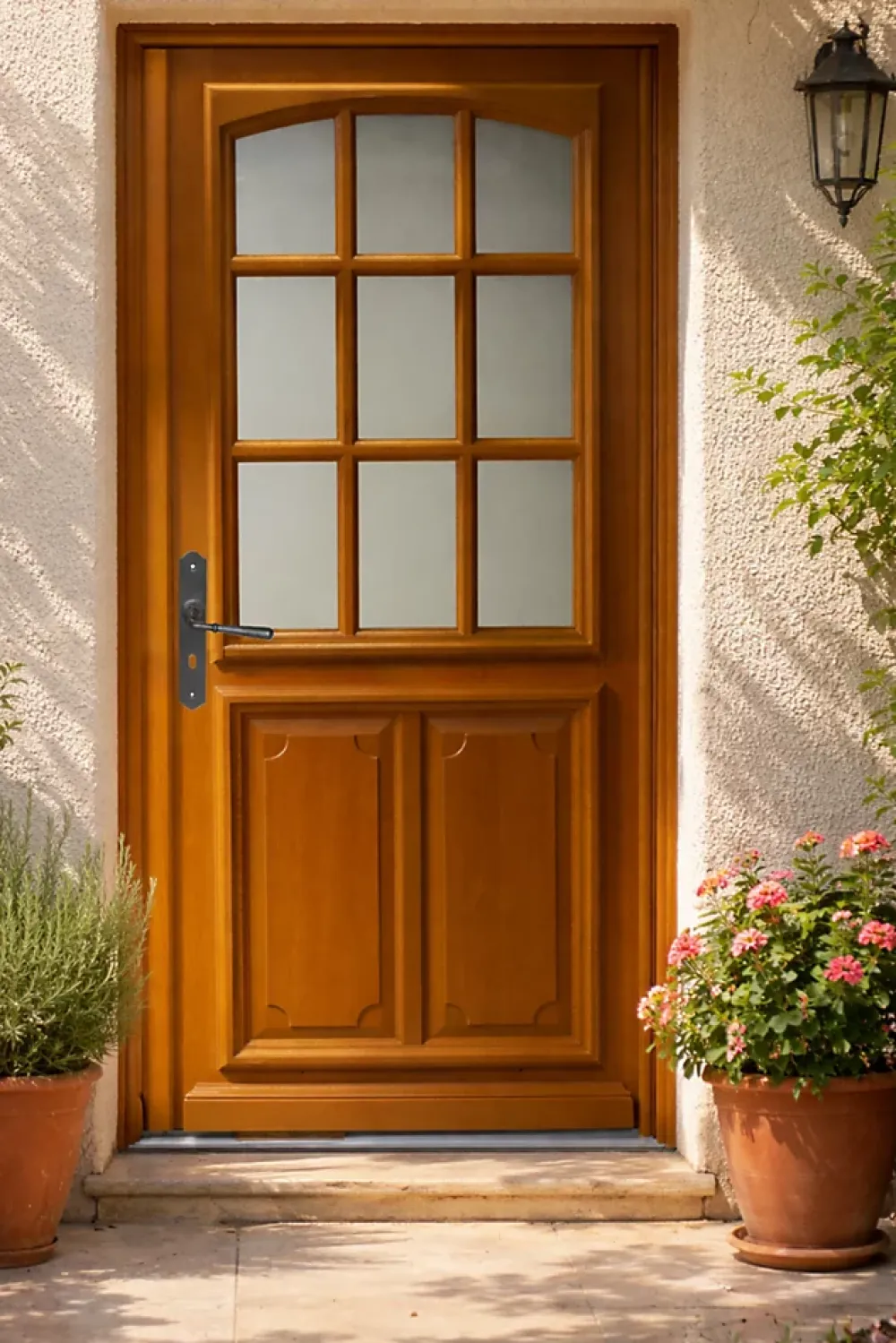 Gd Menuiseries Porte D'Entrée<Porte D'entrée Bois Vitrée Marine, H.200 X L.90 P.droit, Poignée, Barillet Côte Tableau