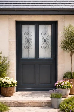 Gd Menuiseries Porte D'entrée Bois Vitrée Sobra, H.215xl.90 Côte Tableau P,gauche, Poignée, Barillet- Porte D'Entrée