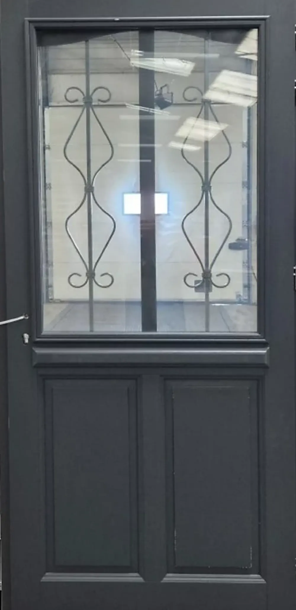 Gd Menuiseries Porte D'entrée Bois Vitrée Sandro Gris Ral7016, H.215xl.90 Côte Tableau P,gauche- Porte D'Entrée