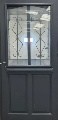 Gd Menuiseries Porte D'entrée Bois Vitrée Sandro Gris Ral7016, H.200 X L.90 Côte Tableau P,gauche- Porte D'Entrée