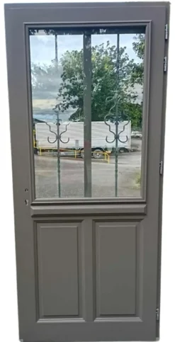 Gd Menuiseries Porte D'Entrée<Porte D'entrée Bois Vitrée Santiago Gris Marron Ral7039, H.215xl.90 Côte Tableau P,gauche