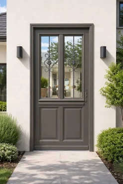Gd Menuiseries Porte D'Entrée<Porte D'entrée Bois Vitrée Santiago Gris Marron Ral7039, H.215xl.90 Côte Tableau P,gauche
