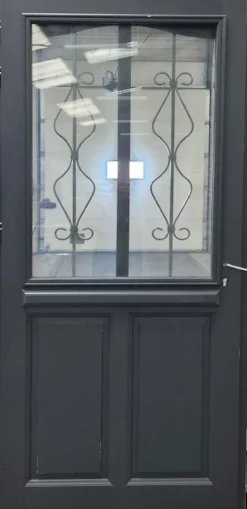 Gd Menuiseries Porte D'entrée Bois Vitrée Sandro Gris Ral7016, H.200 X L.90 Côte Tableau, P.droit- Porte D'Entrée