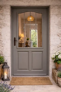 Gd Menuiseries Porte D'Entrée<Porte D'entrée Bois Vitrée Santiago Gris Marron Ral7039, H.215xl.90 Côte Tableau, P.droit