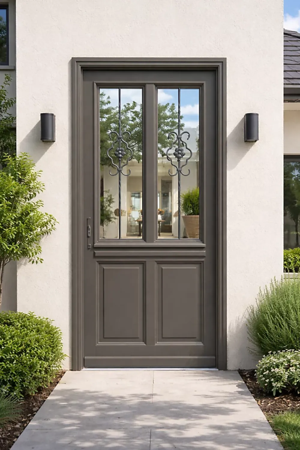 Gd Menuiseries Porte D'Entrée<Porte D'entrée Bois Vitrée Santiago Gris Marron Ral7039, H.215xl.90 Côte Tableau, P.droit