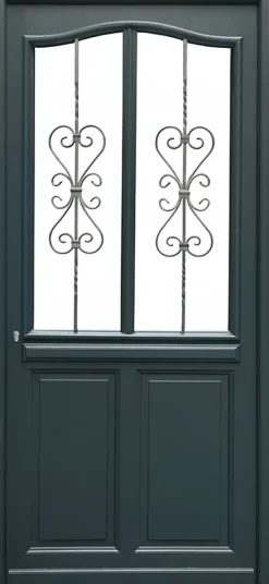 Gd Menuiseries Porte D'entrée Bois Vitrée Sabrina Gris Ral7016, H.215xl.90 Côte Tableau, P.droit- Porte D'Entrée