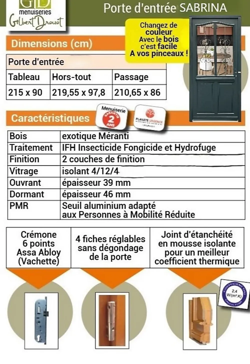 Gd Menuiseries Porte D'entrée Bois Vitrée Sabrina Gris Ral7016, H.215xl.90 Côte Tableau, P.droit- Porte D'Entrée