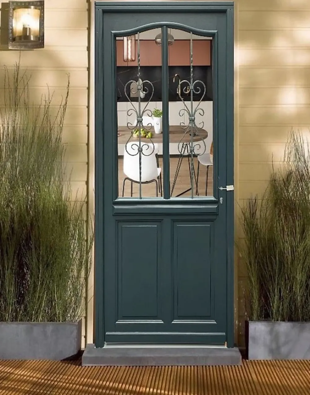 Gd Menuiseries Porte D'entrée Bois Vitrée Sabrina Gris Ral7016, H.215xl.90 Côte Tableau P.gauche- Porte D'Entrée