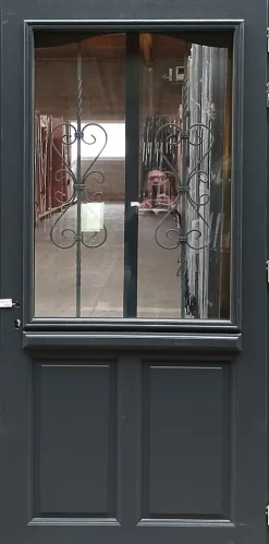 Gd Menuiseries Porte D'entrée Bois Vitrée Sabrina Gris Ral7016, H.215xl.90 Côte Tableau P.gauche- Porte D'Entrée