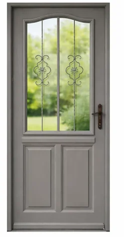Gd Menuiseries Porte D'entrée Bois Vitrée Santiago Gris Marron Ral7039, H.200 X L.90 Côte Tableau P,gauche, Poignee, Barillet- Porte D'Entrée