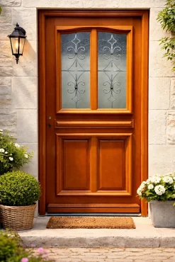 Gd Menuiseries Porte D'entrée Bois Vitrée Vauban, H.215xl.80 P.droit, Poignée, Barillet Côte Tableau- Porte D'Entrée