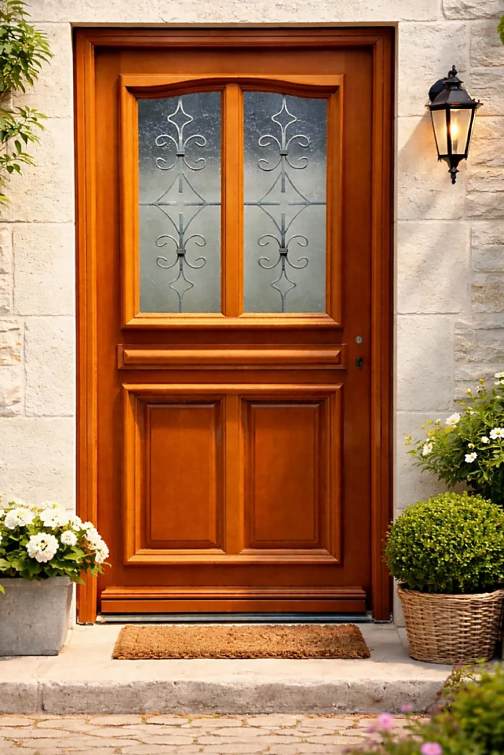Gd Menuiseries Porte D'entrée Bois Vitrée Vauban, H.215xl.90 P,gauche, Poignée, Barillet Côte Tableau- Porte D'Entrée